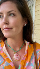 TURQUOISE BEADED + CORAL SEASHELL
