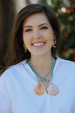 TURQUOISE BEADED + CORAL SEASHELL