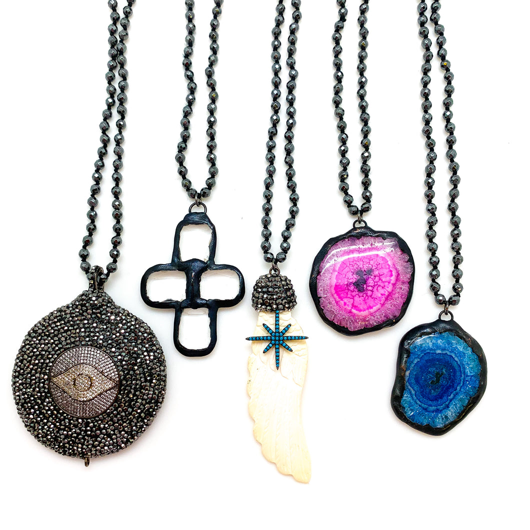 HEMATITE + ASSORTED PENDANTS - MULTI WRAP