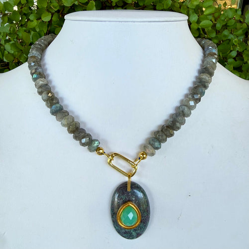 LABRADORITE + GEMSTONE PENDANT