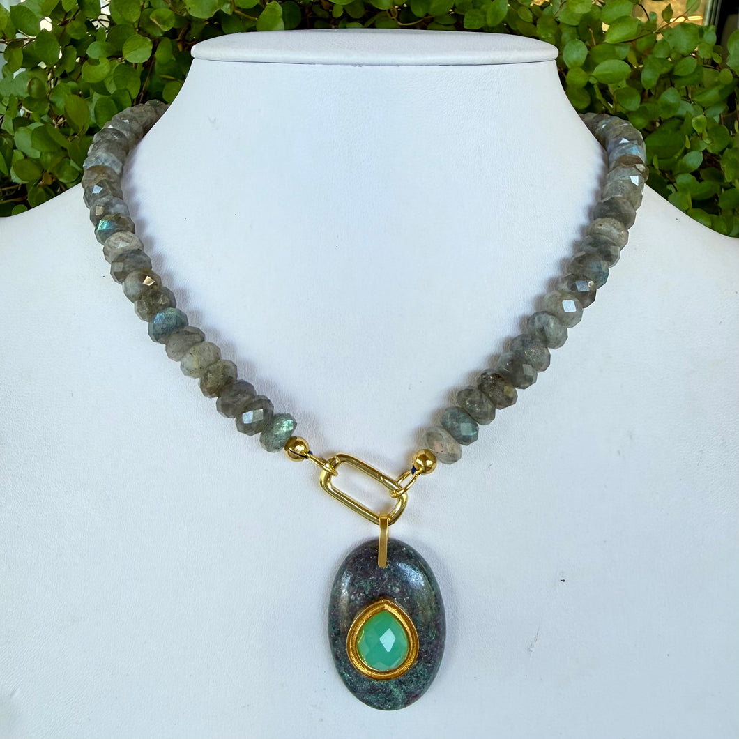 LABRADORITE + GEMSTONE PENDANT