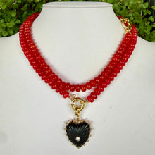 RED BEADED + BLACK HEART