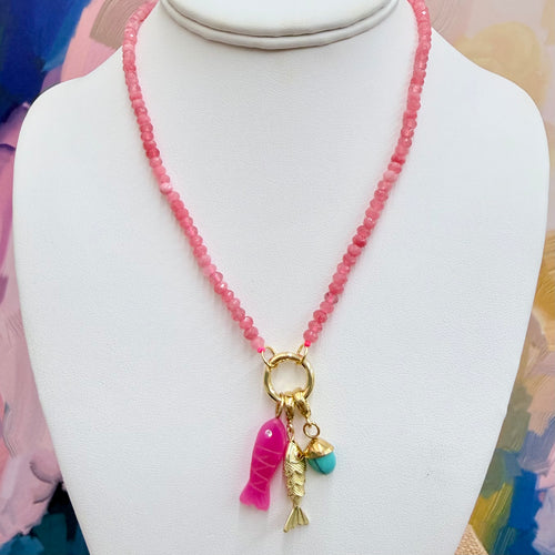 PINK BEADED + MULTI PENDANTS