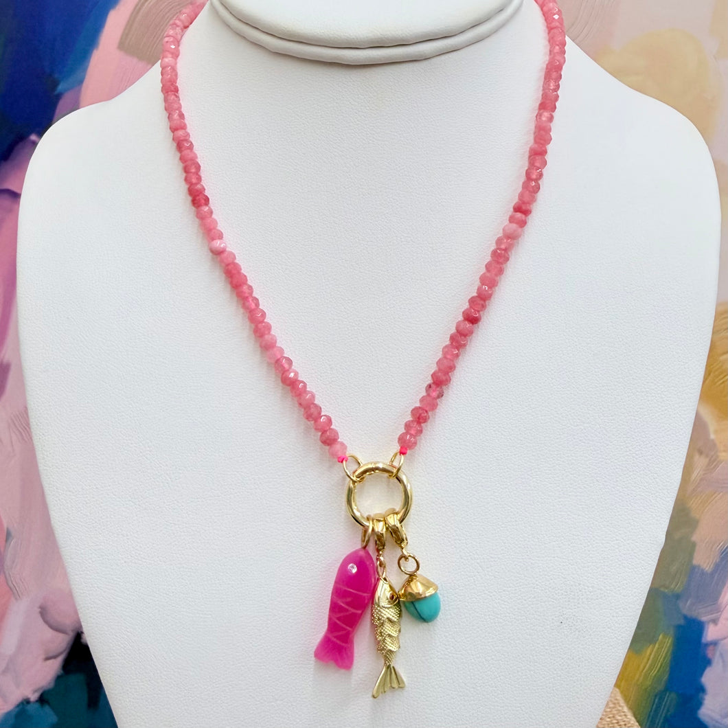 PINK BEADED + MULTI PENDANTS