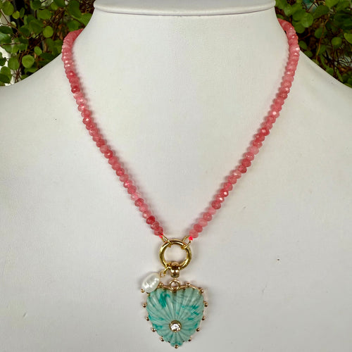 PINK BEADED + BLUE HEART