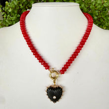 RED BEADED + BLACK HEART