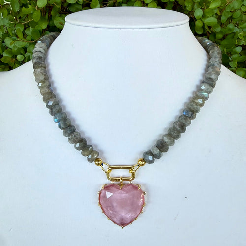 LABRADORITE + ROSE QUARTZ HEART