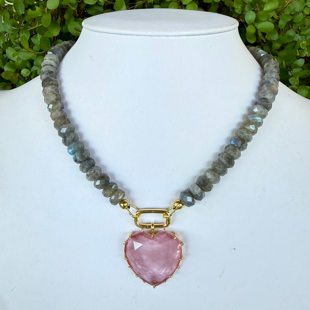 LABRADORITE + ROSE QUARTZ HEART