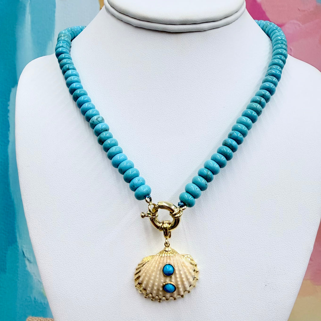 TURQUOISE BEADED + SHELL