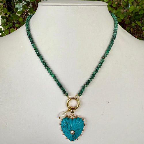 TURQUOISE BEADED + BLUE HEART