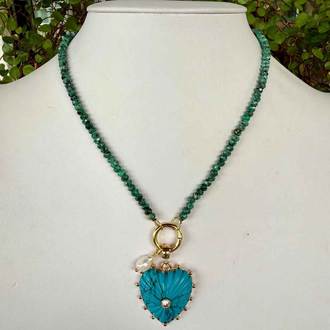 TURQUOISE BEADED + BLUE HEART