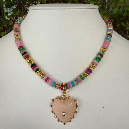 MULTI BEADED + PINK HEART