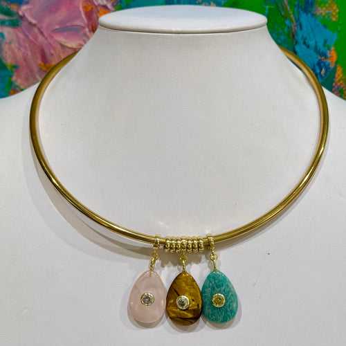 GOLD COLLAR + GEMSTONE PENDANTS