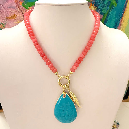 CORAL BEADED + TURQUOISE DROP