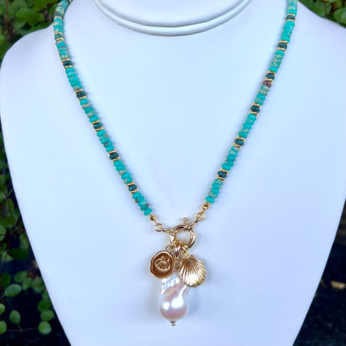 BEADED TURQUOISE + PEARL DROP