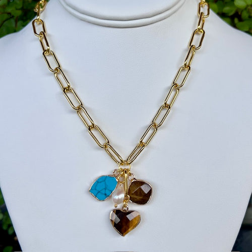 GEMSTONE PENDANTS + GOLD CHAIN (BROWN HEART)