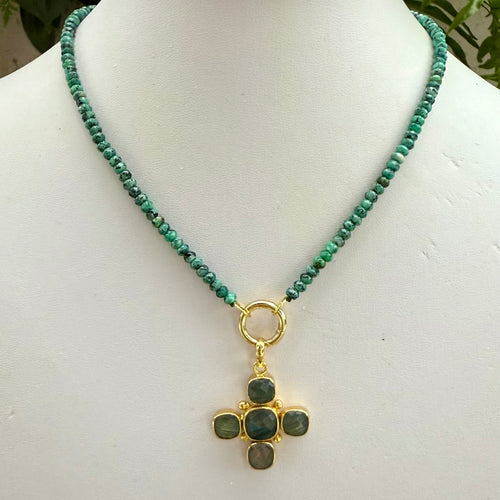 TURQUOISE BEADED + LABRADORITE CROSS