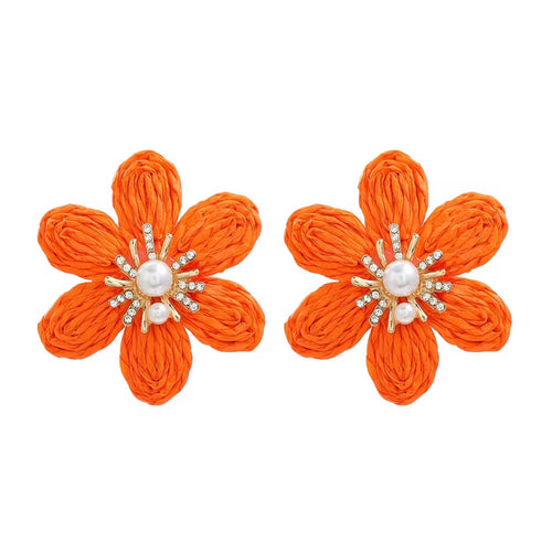 ORANGE RAFFIA FLOWER STUDS