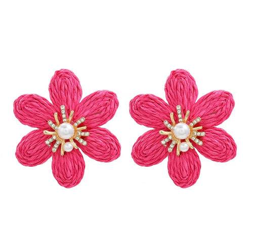 PINK RAFFIA FLOWER STUDS