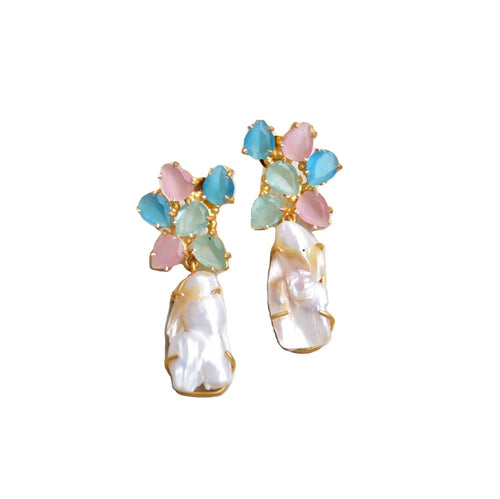 SERENA GEMSTONE + PEARL EARRINGS