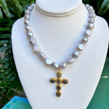 BAROQUE PEARLS + LABRADORITE CROSS