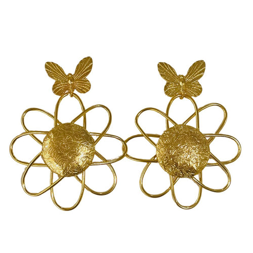 GOLD BUTTERFLY + FLOWER EARRINGS