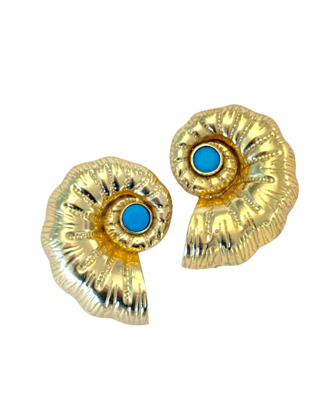 GOLD SEASHELL STUDS - TURQUOISE