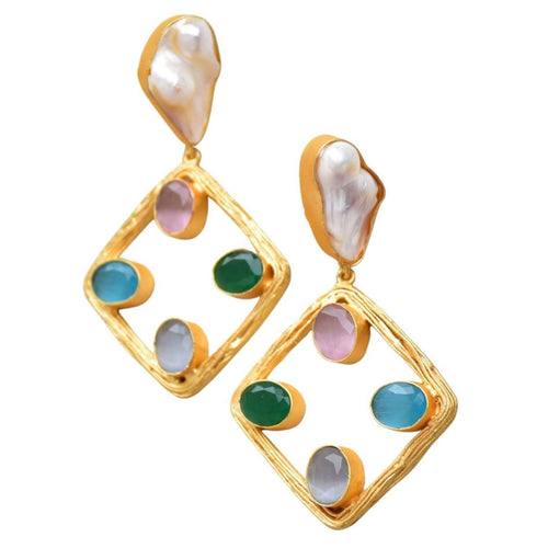 BLAIR GEMSTONE + PEARL EARRINGS