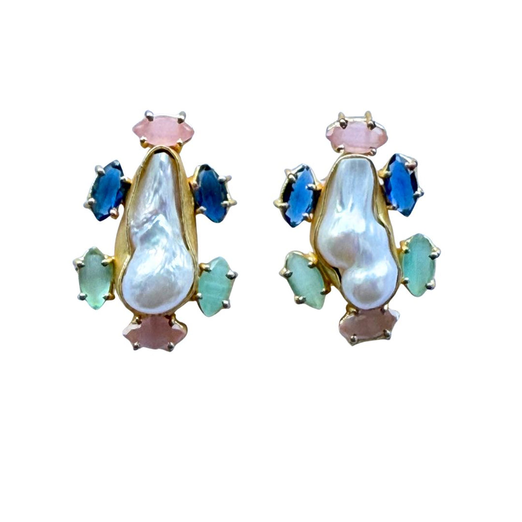 PEARL + GEMSTONE STUDS